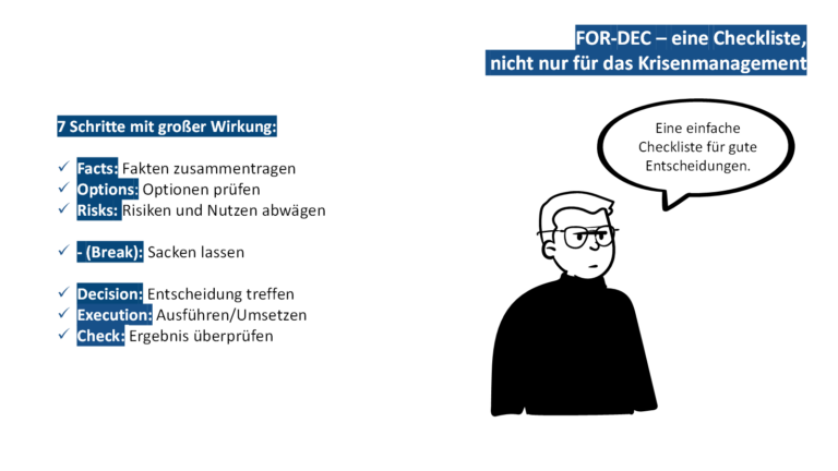 Aus der (agilen) Methodenkiste: FOR-DEC – ein Schema für bessere Entscheidungen, nicht nur in Krisensituationen